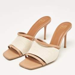 Pre Owned Malone Souliers Beige Lamé Fabric and Leather Laney Slide Sandals Size 41