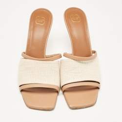 Pre Owned Malone Souliers Beige Lamé Fabric and Leather Laney Slide Sandals Size 41