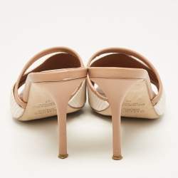 Pre Owned Malone Souliers Beige Lamé Fabric and Leather Laney Slide Sandals Size 41