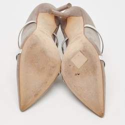 Pre Owned Malone Souliers Grey/Silver Suede and Leather Maureen Mules Size 38.5