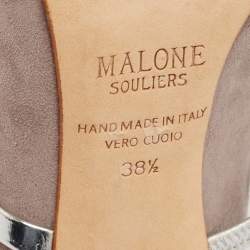 Pre Owned Malone Souliers Grey/Silver Suede and Leather Maureen Mules Size 38.5