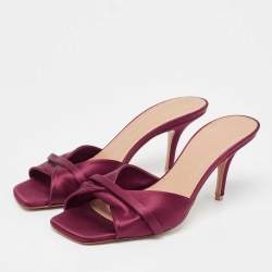 Pre Owned Malone Souliers Burgundy Satin Slide Sandals Size 39