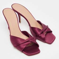 Pre Owned Malone Souliers Burgundy Satin Slide Sandals Size 39