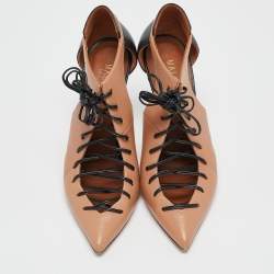 Pre Owned Malone Souliers Beige/Black Leather Montana Lace Up Pumps Size 38