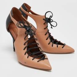 Pre Owned Malone Souliers Beige/Black Leather Montana Lace Up Pumps Size 38