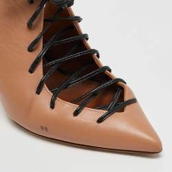 Pre Owned Malone Souliers Beige/Black Leather Montana Lace Up Pumps Size 38