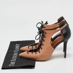 Pre Owned Malone Souliers Beige/Black Leather Montana Lace Up Pumps Size 38