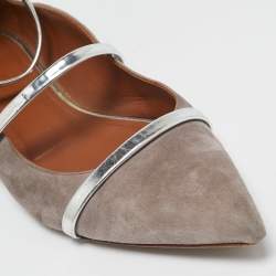 Malone Souliers Grey/Silver Suede and Leather Robyn Flats Size 40.5