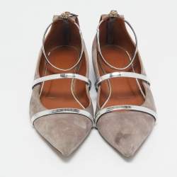 Malone Souliers Grey/Silver Suede and Leather Robyn Flats Size 40.5