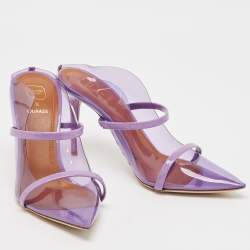 Pre Owned Malone Souliers Purple Patent Leather and PVC Maureen Mules Size 38.5