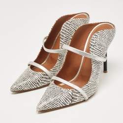Malone Souliers White/Black Snakeskin Leather Maureen Mules Size 39