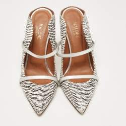 Malone Souliers White/Black Snakeskin Leather Maureen Mules Size 39