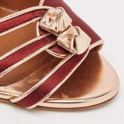 Pre Owned Malone Souliers Burgundy/Gold Leather and Satin Ankle Strap Sandals Size 38