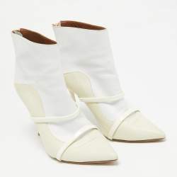 Malone Souliers Cream/White Leather Madison Pointed Toe Ankle Boots Size 38.5
