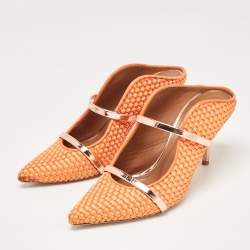 Pre Owned Malone Souliers Orange Woven Satin Maureen Mules Size 39