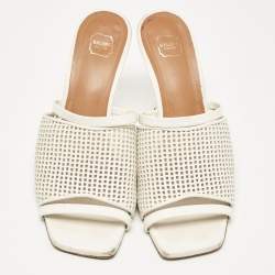 Malone Souliers White Leather Demi Slide Sandals Size 37