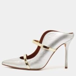Malone Souliers Silver/Gold Leather Maureen Pointed Toe Mules Size 37