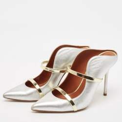 Malone Souliers Silver/Gold Leather Maureen Pointed Toe Mules Size 37