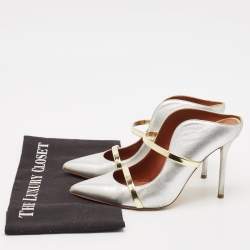 Malone Souliers Silver/Gold Leather Maureen Pointed Toe Mules Size 37