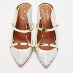 Malone Souliers Silver/Gold Leather Maureen Pointed Toe Mules Size 37