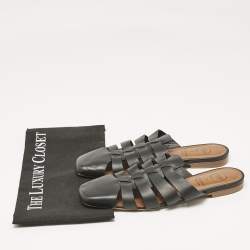 Malone Souliers x Deveaux Black Leather Strappy Flat Mules Size 38.5