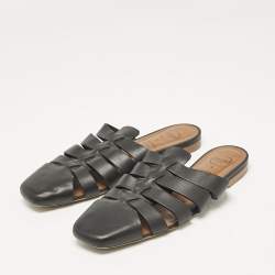 Malone Souliers x Deveaux Black Leather Strappy Flat Mules Size 38.5