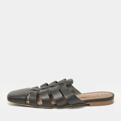 Malone Souliers x Deveaux Black Leather Strappy Flat Mules Size 38.5
