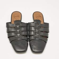 Malone Souliers x Deveaux Black Leather Strappy Flat Mules Size 38.5