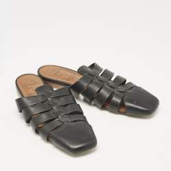 Malone Souliers x Deveaux Black Leather Strappy Flat Mules Size 38.5