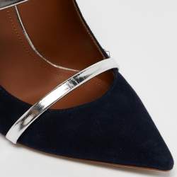 Pre Owned Malone Souliers Navy Blue/Silver Suede and Leather Maureen Mules Size 38.5