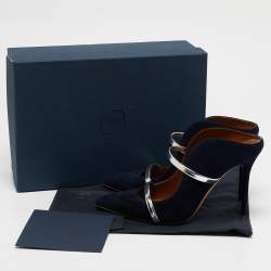 Pre Owned Malone Souliers Navy Blue/Silver Suede and Leather Maureen Mules Size 38.5