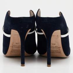 Pre Owned Malone Souliers Navy Blue/Silver Suede and Leather Maureen Mules Size 38.5