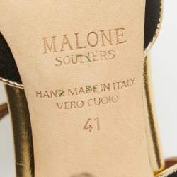 Pre Owned Malone Souliers Black/Gold Satin And Leather Imogen Pointed Toe Sandals Size 41