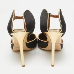 Pre Owned Malone Souliers Black/Gold Satin And Leather Imogen Pointed Toe Sandals Size 41