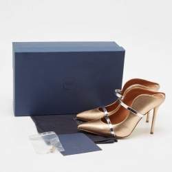 Pre Owned Malone Souliers Gold/Silver Leather Maureen Mules Size 39
