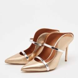 Pre Owned Malone Souliers Gold/Silver Leather Maureen Mules Size 39