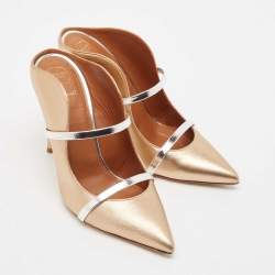 Pre Owned Malone Souliers Gold/Silver Leather Maureen Mules Size 39