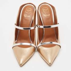 Pre Owned Malone Souliers Gold/Silver Leather Maureen Mules Size 39