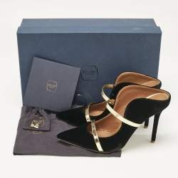 Pre Owned Malone Souliers Black/Gold Velvet and Leather Maureen Mules Size 38