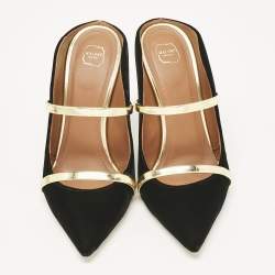 Pre Owned Malone Souliers Black/Gold Velvet and Leather Maureen Mules Size 38