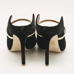Pre Owned Malone Souliers Black/Gold Velvet and Leather Maureen Mules Size 38