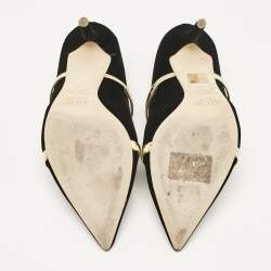 Pre Owned Malone Souliers Black/Gold Velvet and Leather Maureen Mules Size 38