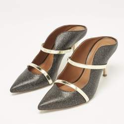 Malone Souliers Grey/Gold Glitter Leather Maureen Mules Size 37.5