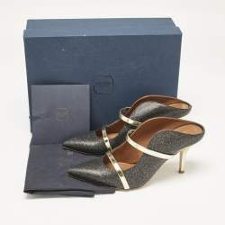 Malone Souliers Grey/Gold Glitter Leather Maureen Mules Size 37.5