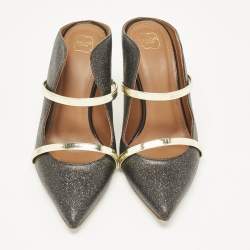 Malone Souliers Grey/Gold Glitter Leather Maureen Mules Size 37.5