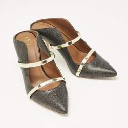 Malone Souliers Grey/Gold Glitter Leather Maureen Mules Size 37.5