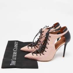 Malone Souliers Beige/Black Leather and Python Montana Lace Up Booties Size 38
