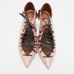 Malone Souliers Beige/Black Leather and Python Montana Lace Up Booties Size 38