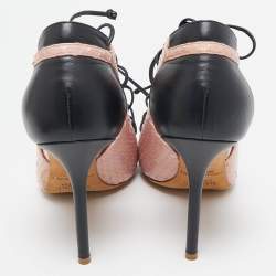 Malone Souliers Beige/Black Leather and Python Montana Lace Up Booties Size 38