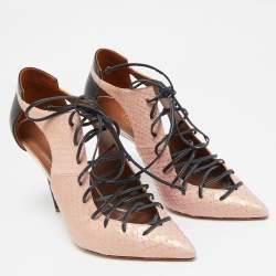 Malone Souliers Beige/Black Leather and Python Montana Lace Up Booties Size 38